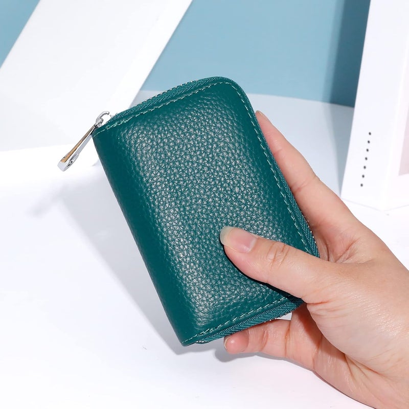 FEITH&FELLY Genuine Leather Credit Card Holder RFID Small Zipper Card Case Wallet for Women & Men - Image 5